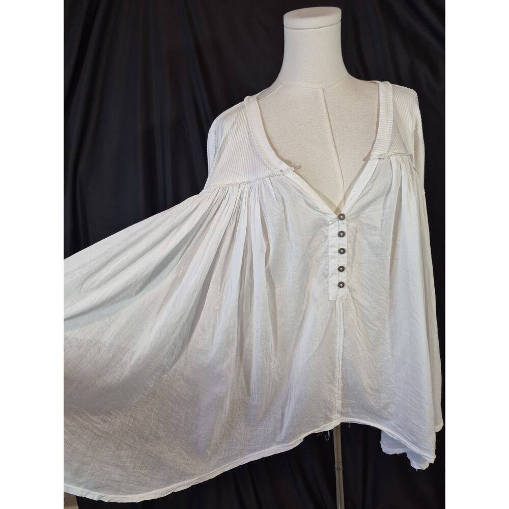We The Free Free People Flowy Lyrical Slouchy Tunic Top Ivory Small - Picture 9 of 14